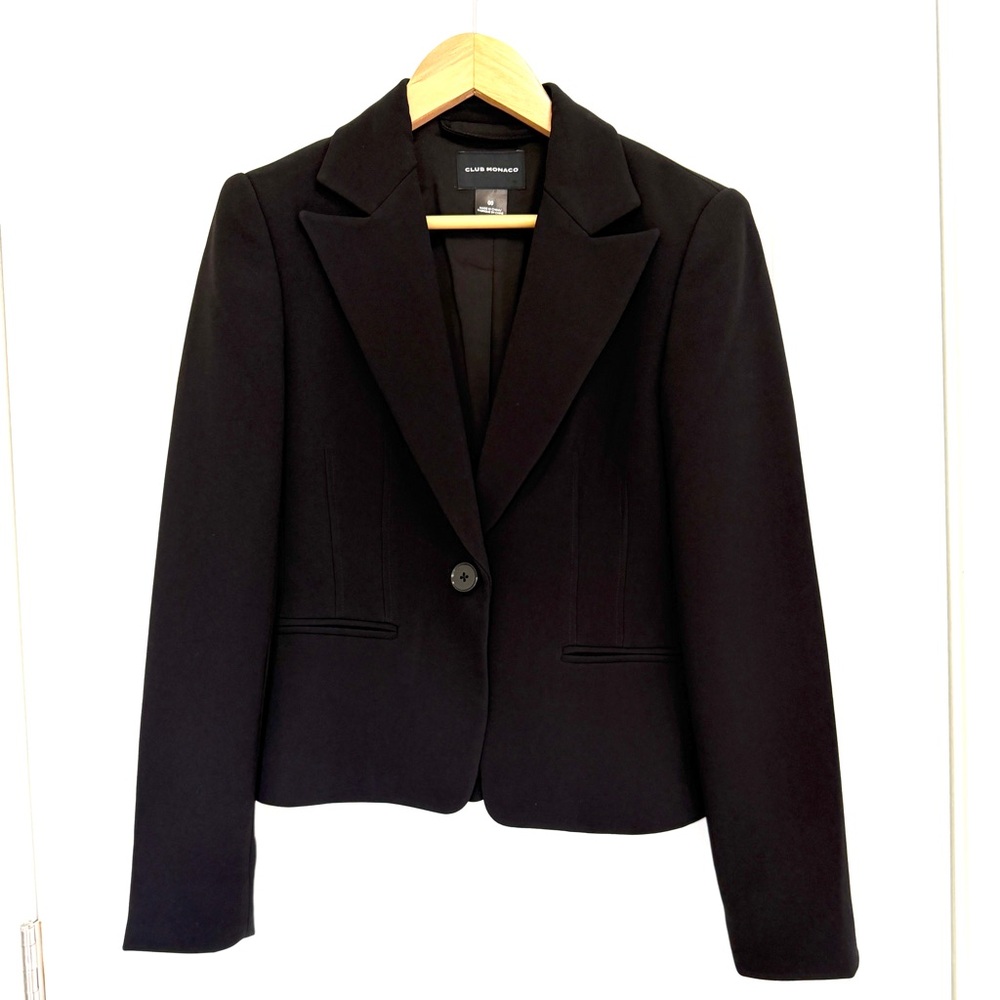 Club Monaco Black Single-Button Cropped Fitted Blazer